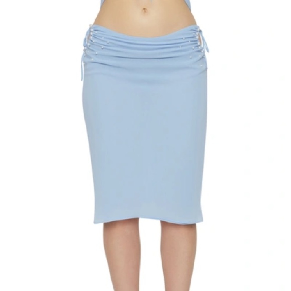 Danielle Guizio Pearl Keyhole Midi Skirt in Baby Blue